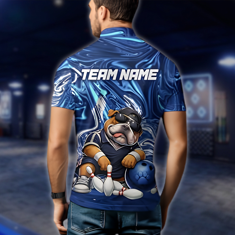 Personalized Bulldog Blue Bowling Jersey For Men, Custom Bulldog Bowling Shirt For Team BZ0884 BOW0059