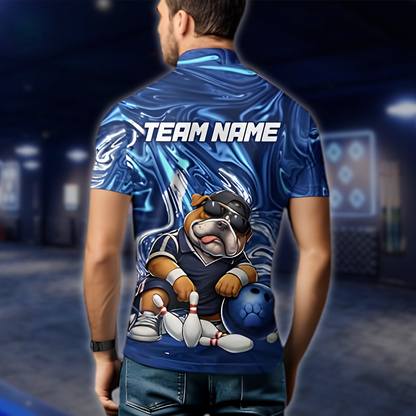 Personalized Bulldog Blue Bowling Jersey For Men, Custom Bulldog Bowling Shirt For Team BZ0884 BOW0059