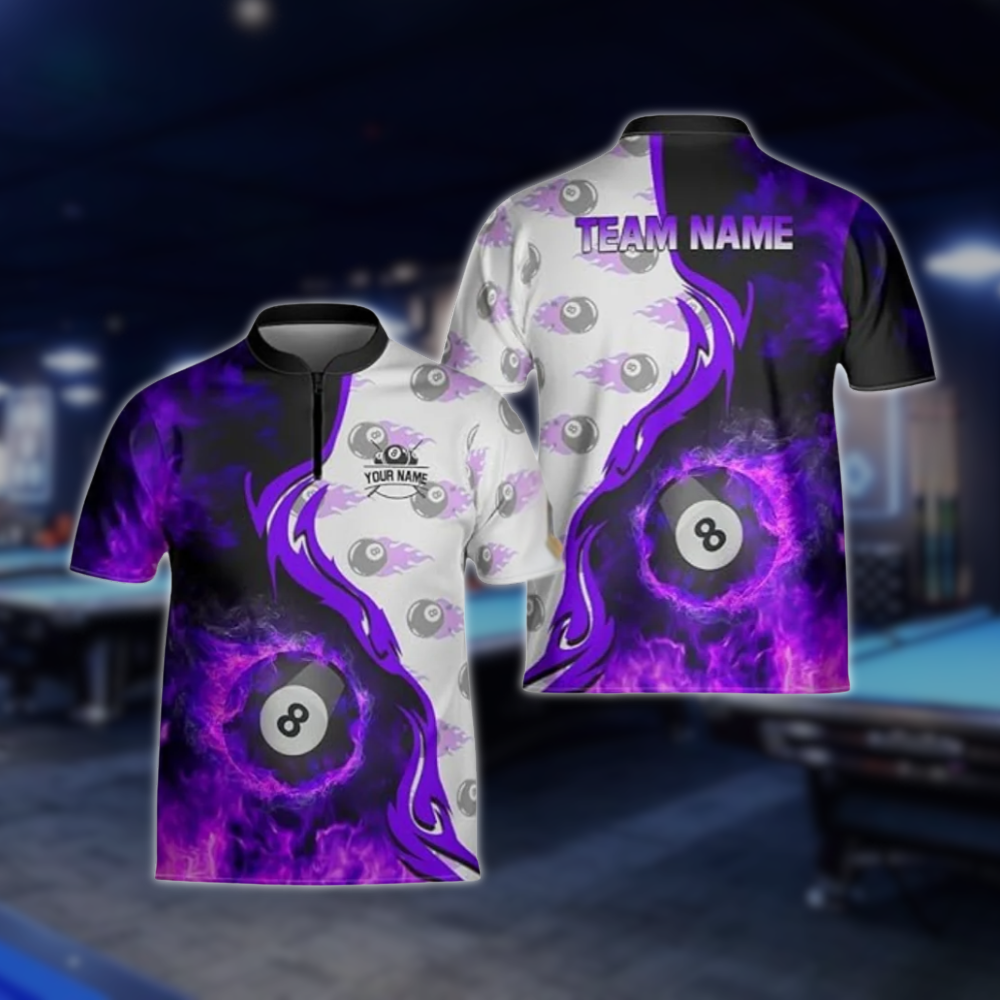Custom Red Flaming 8 Ball Billiard Jersey For Mens, Custom 8 Ball Flame Billiard Team Shirts BLD0176