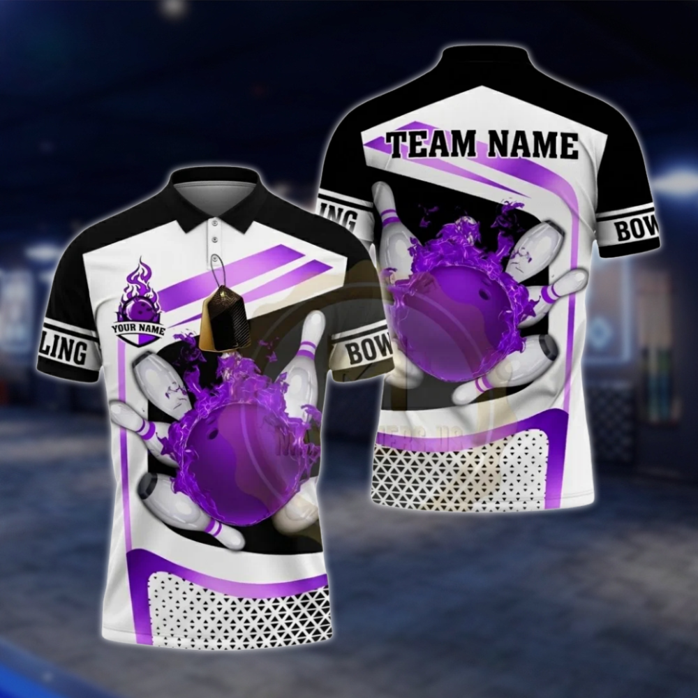 Personalized Fire Ball Men's Bowling Polo Shirt, Custom Flame Bowling Shirt For Team BZ0793 BOW0115