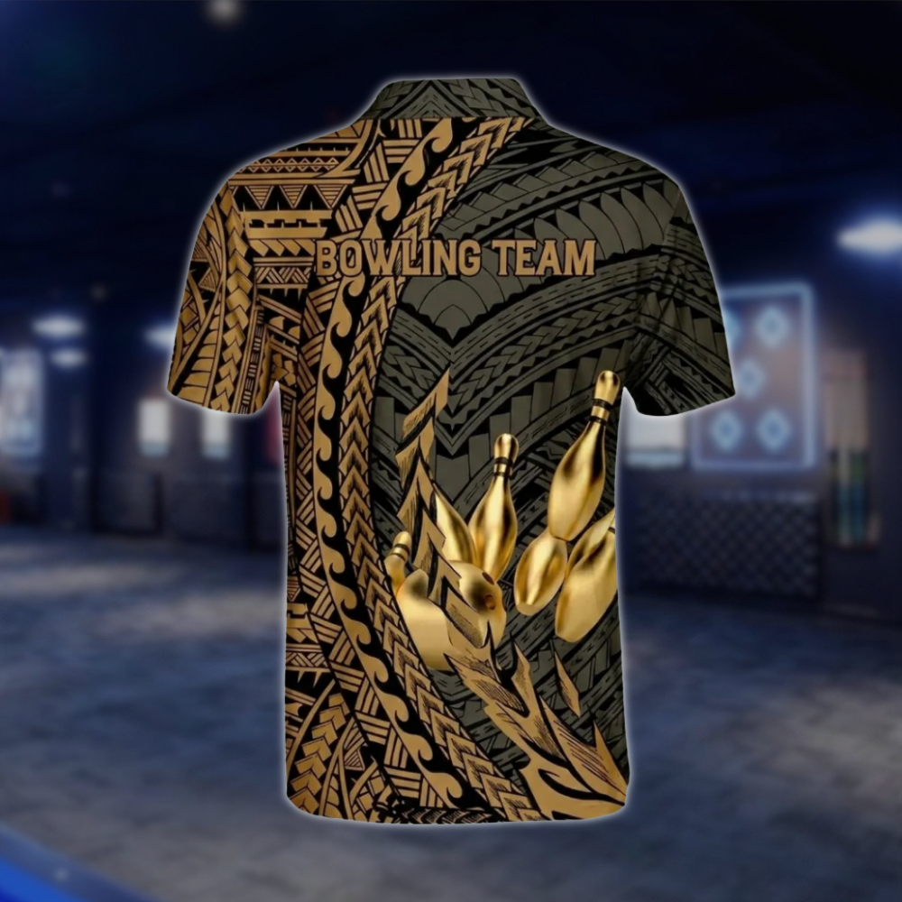 Custom Tribal Golden Black Bowling Polo Shirt For Mens, Custom Tribal Bowling Team Shirts BO0196 BOW0418