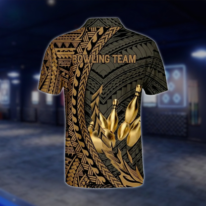 Custom Tribal Golden Black Bowling Polo Shirt For Mens, Custom Tribal Bowling Team Shirts BO0196 BOW0418