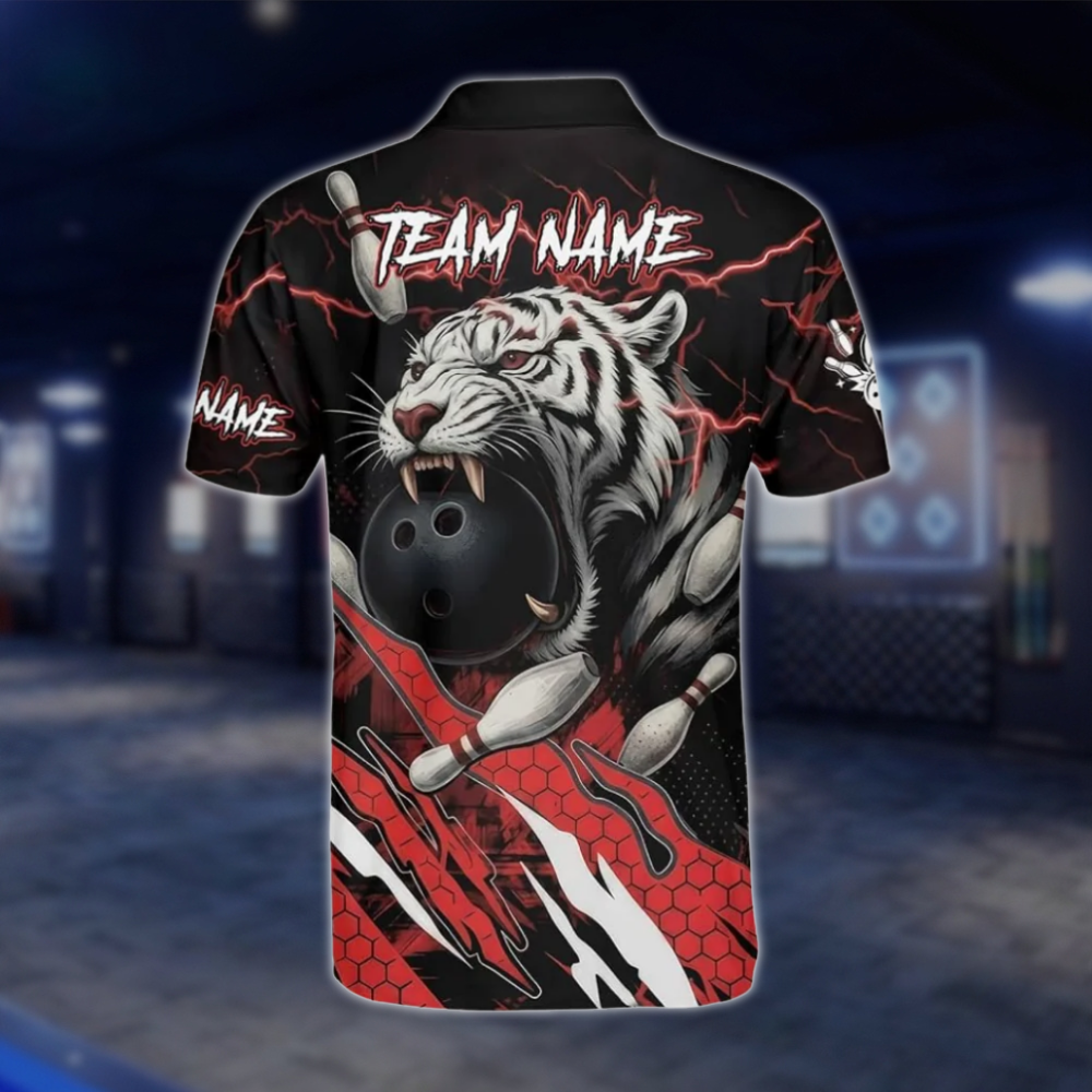 Personalized Tiger Red Black Bowling Mens Polo Shirt, Custom Tiger Bowling Shirt Team BZ0781 BOW0126