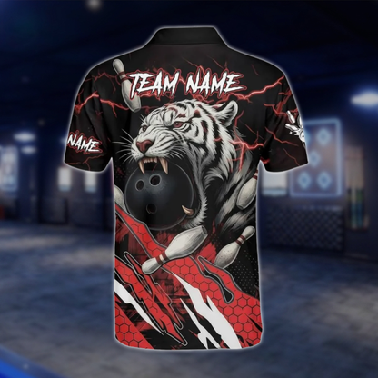 Personalized Tiger Red Black Bowling Mens Polo Shirt, Custom Tiger Bowling Shirt Team BZ0781 BOW0126