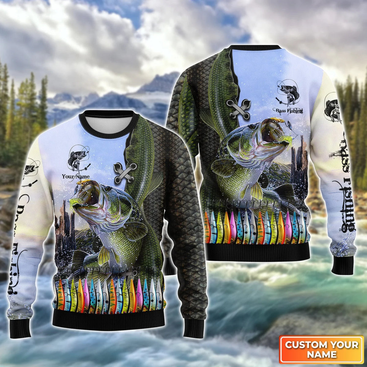 Bass Fishing And Fishing Tackle Personalized Name 3D Full Print Shirts FISH0065