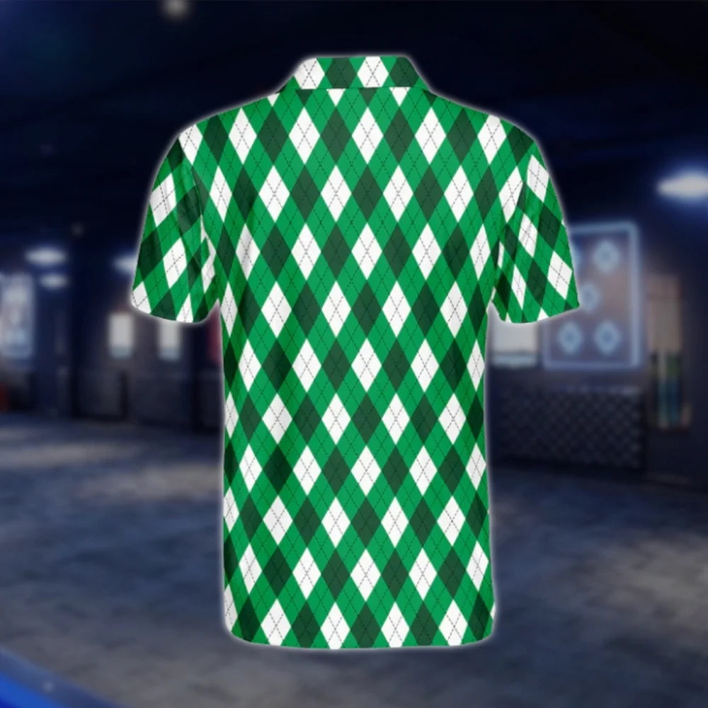 Argyle Green And White Golf Polo Shirts Mens, Argyle Golf Shirts GOF0186