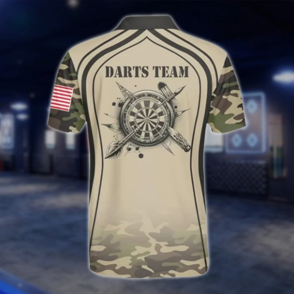 Custom Mens Camo Brown Dart Polo Shirt, Custom Camo Dart Team Shirts DAT0357