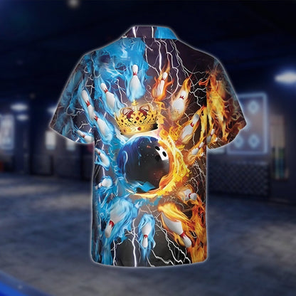 King Ball Flame Blue Orange Bowling Hawaiian Shirt, Flame Bowling Shirts BZ0140 BOW0288