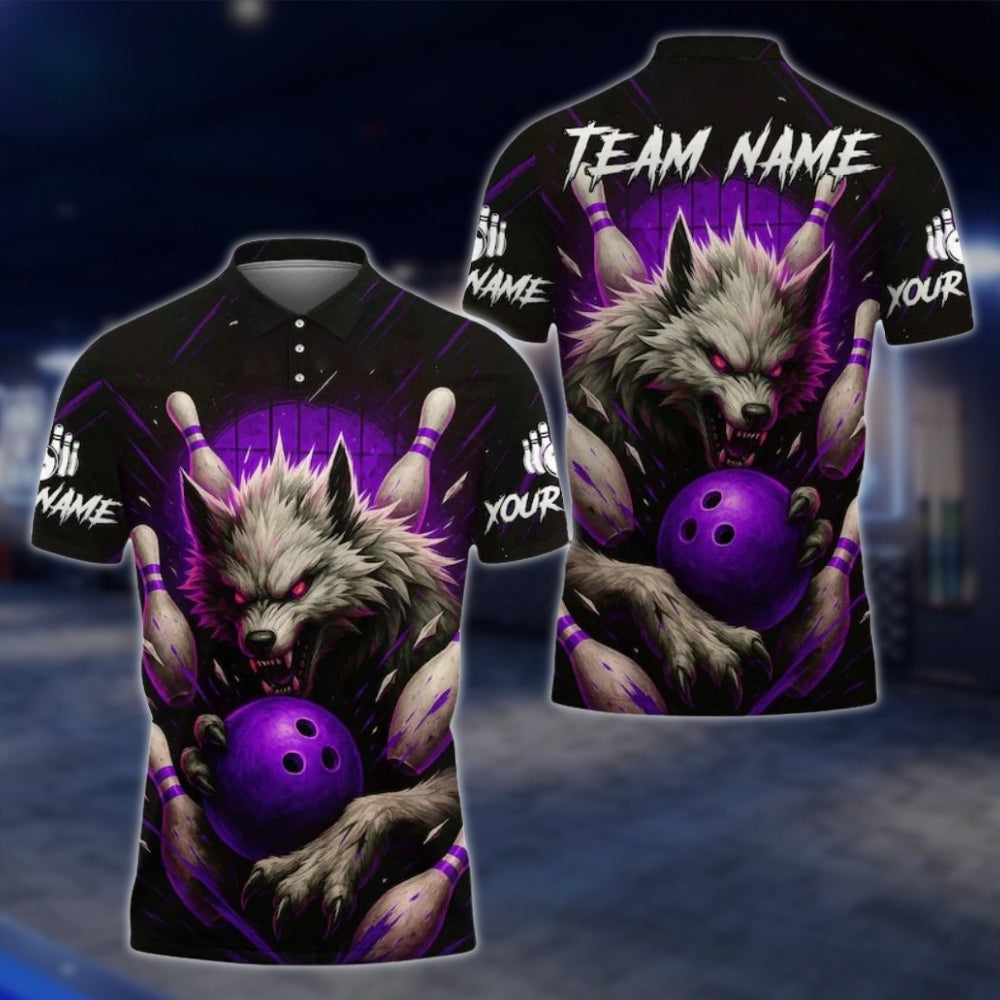 Custom Mens Wolf Bowling Polo Shirt, Custom Wolf Bowling Team Shirts BE0109 BOW0195
