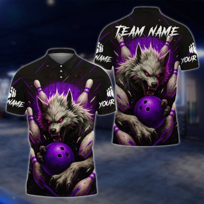 Custom Mens Wolf Bowling Polo Shirt, Custom Wolf Bowling Team Shirts BE0109 BOW0195