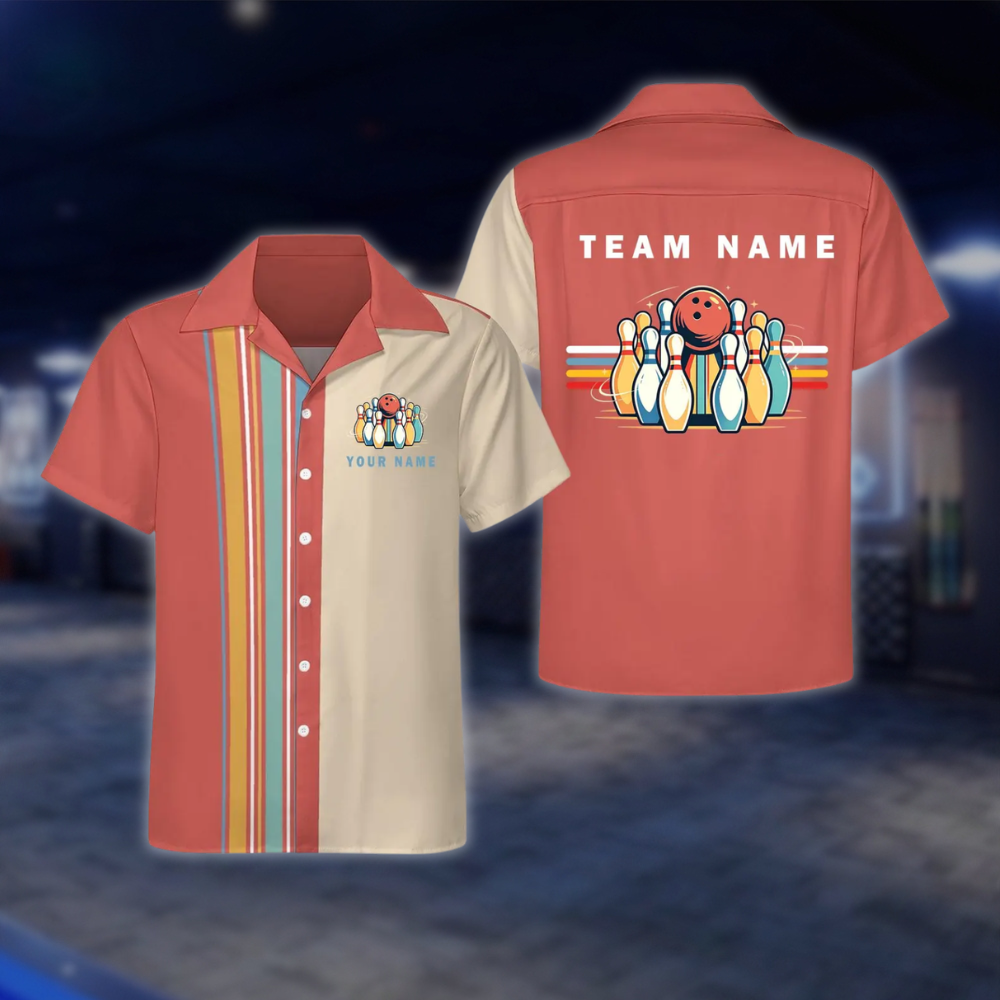 Personalized Retro Black Beige Bowling Hawaiian Shirt, Custom Retro Team Bowling Shirt BE0251 BOW0031