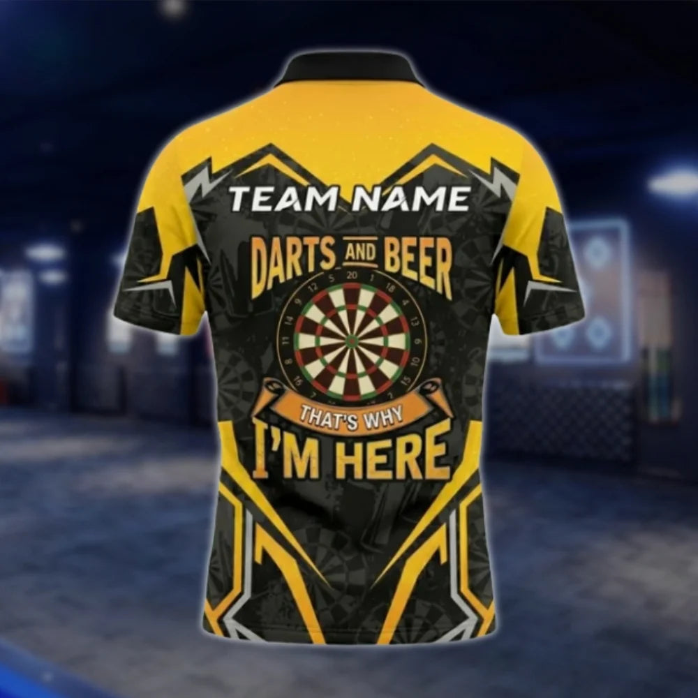 Dart And Beer That's Why I'm Here Custom Mens Dart Polo Shirt, Custom Funny Beer Dart Shirts For Team DAT0445