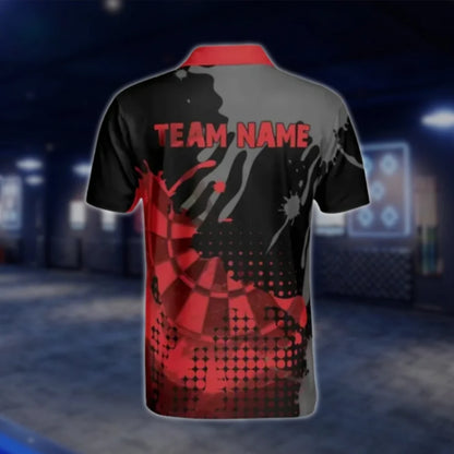 Custom Team Black Red Spash Dart Polo Shirt For Men, Custom Darts Team Shirts DAT0373