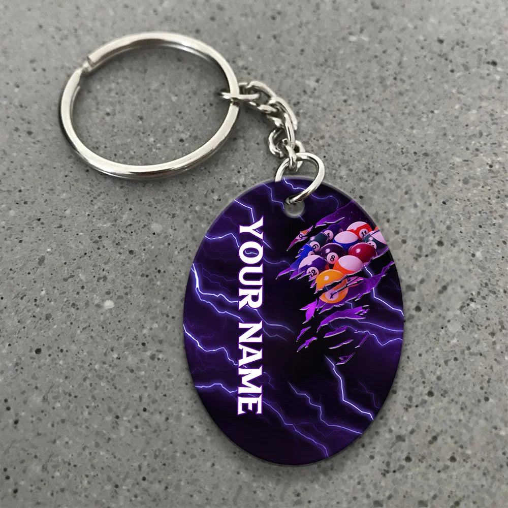Thunder Pattern Viking Billiard Pool 8 Ball Personalized Name Keychain Gift For Billiard Players ORN0193