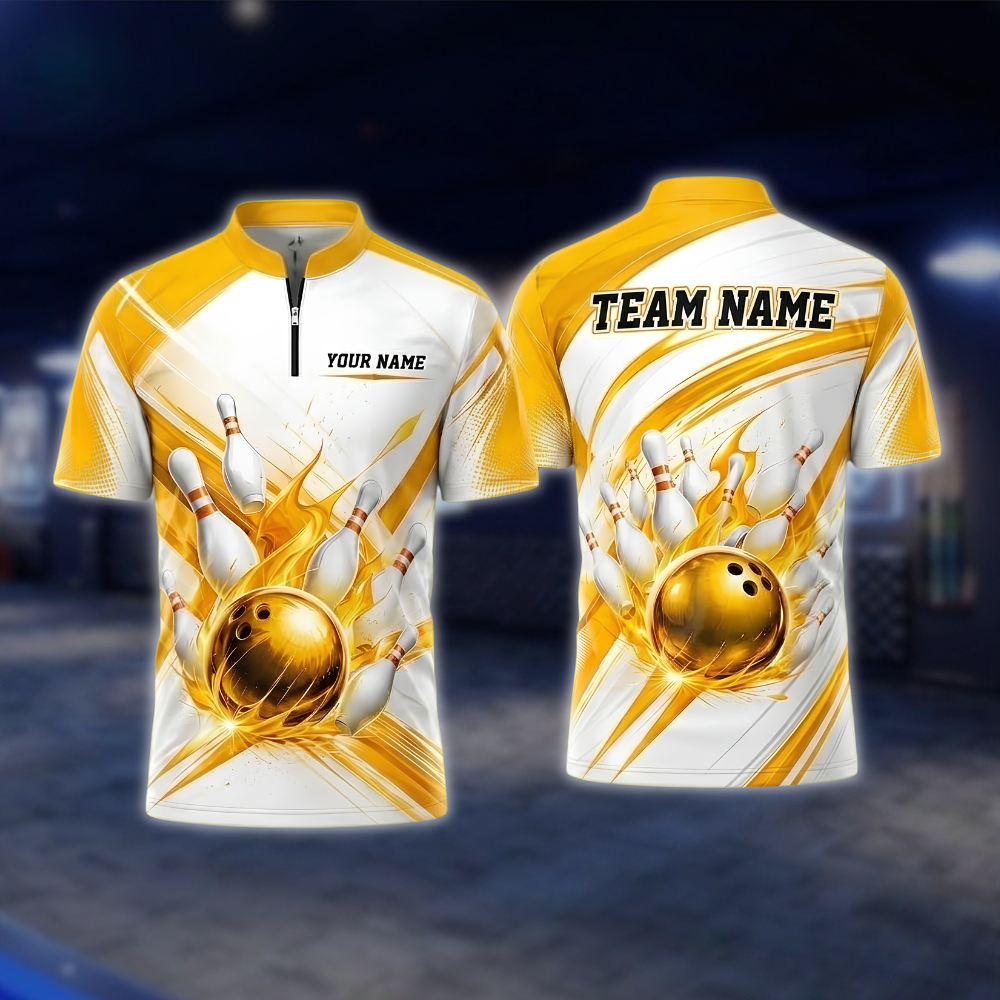 Personalized Flaming Ball Bowling Jersey Mens, Custom Flame Bowling Shirt For Team BZ0924 BOW0017