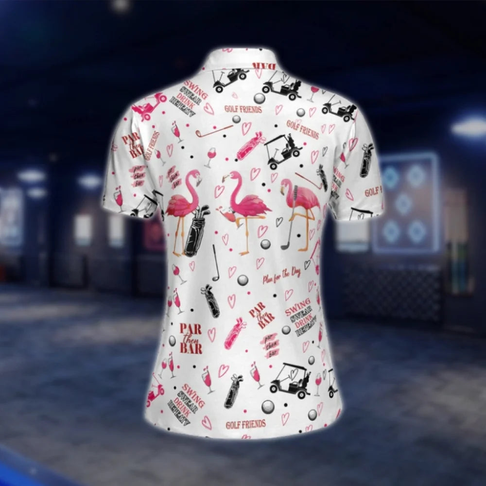 Funny Flamingo Golf Polo Shirts Womens, Ladies Flamingo Golf Shirts GOF0293