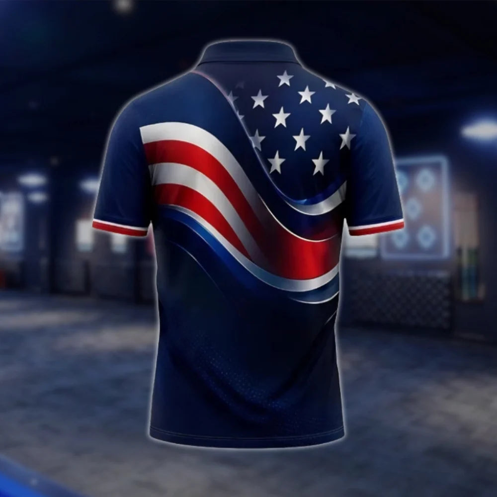 American Flag Navy Golf Polo Shirts For Men, Patriotic 4th Of July Golf Shirts GOF0215