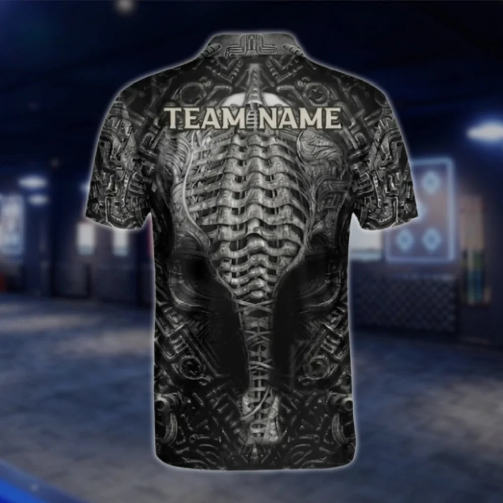 Custom Skull Black Grey Dart Polo Shirt Mens, Custom Team Skeleton Dart Shirts DAT0266