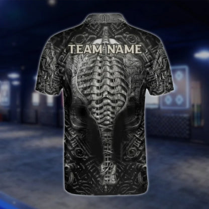 Custom Skull Black Grey Dart Polo Shirt Mens, Custom Team Skeleton Dart Shirts DAT0266