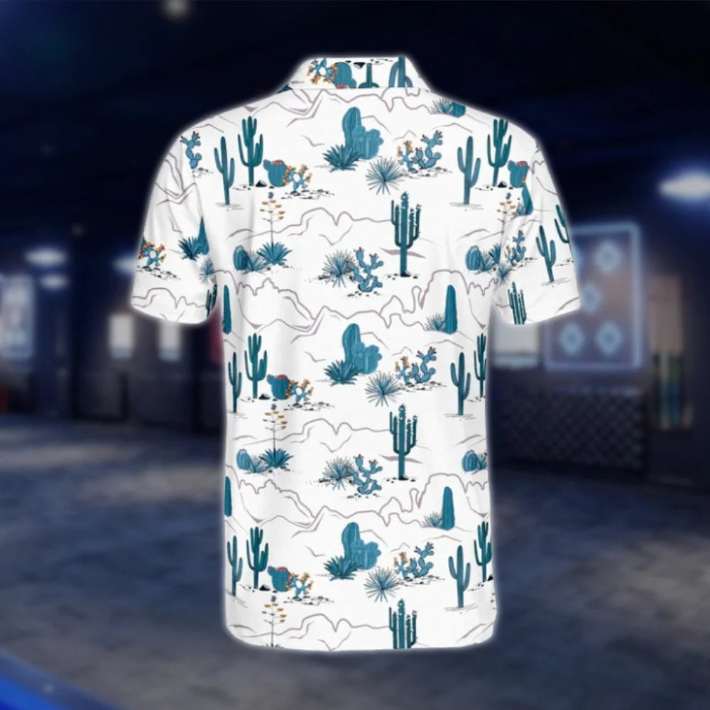 Cactus Western Men's Blue White Golf Polo Shirt, Western Golf Shirts GOF0160