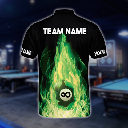 Custom Neon Green Flame Billiard Jersey For Mens, Custom Flame Pool Billiard Team Shirts BLD0240