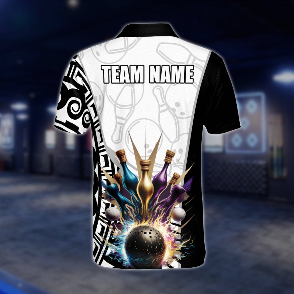 Custom Team Pins And Ball Bowling Mens Polo Shirt, Custom Bowling Shirts BE0039 BOW0227