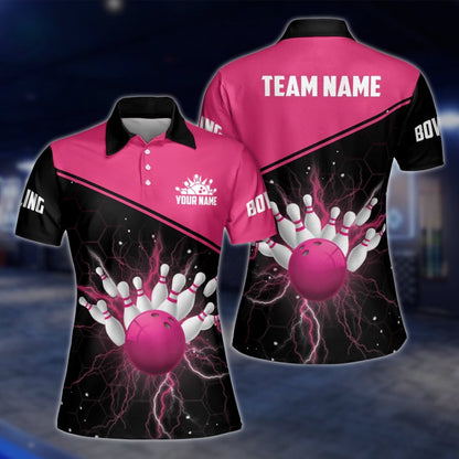 Custom Thunder Red Bowling Womens Polo Shirt, Custom Thunder Team Bowling Shirts For Ladies BW0149 BOW0211