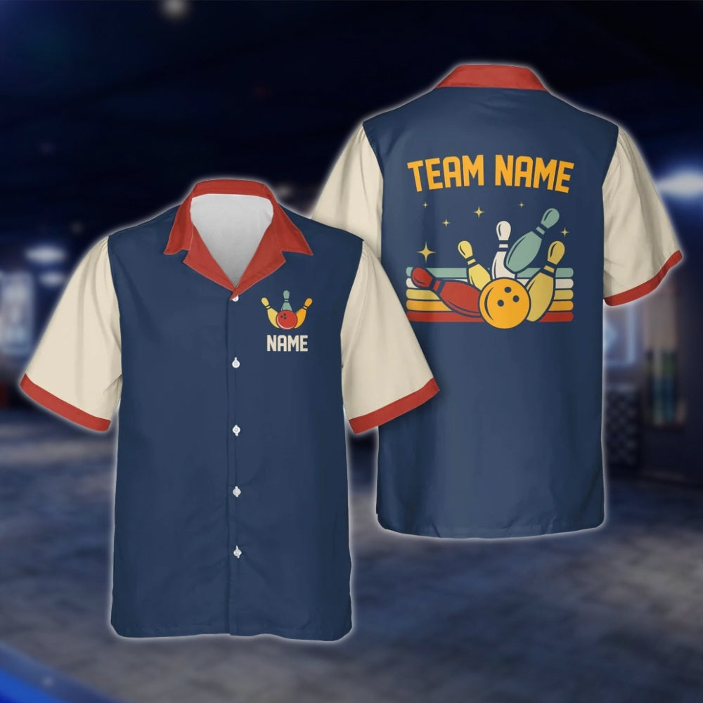 Custom Retro Bowling Hawaiian Shirt For Team, Custom Red Beige Bowling Shirts For Men Women BE0038 BOW0364