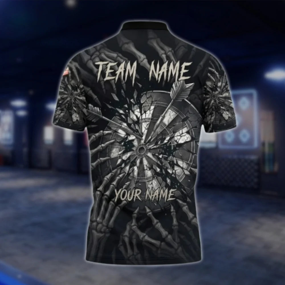 Custom Skeleton Black Darts Polo Shirt Mens, Custom Skull Dart Team Shirts DAT0411