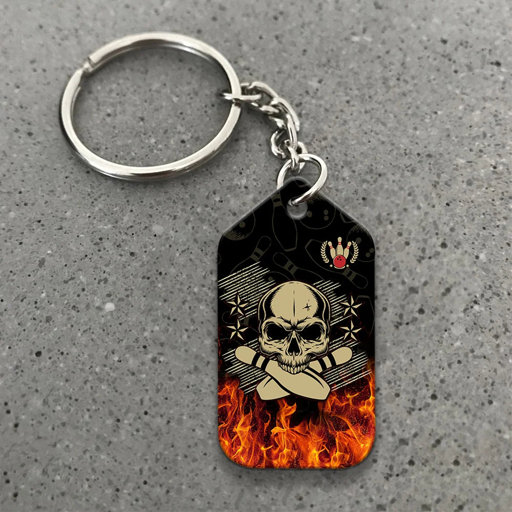 Skull Bowling In Fire Keychain ORN0172
