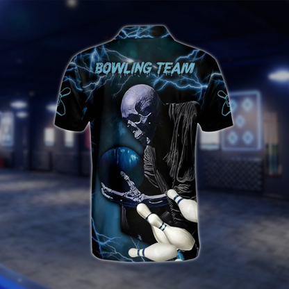 Customized Skull Bowling Polo Shirt For Men, Custom Skull Bowling Team Shirts BZ0191 BOW0472
