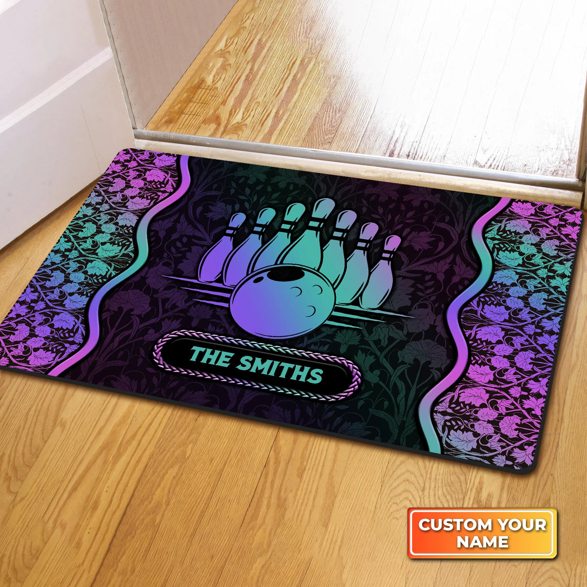 The Bowling Holo Graphic Pattern Personalized Doormat Gift For Bowler ORN0122