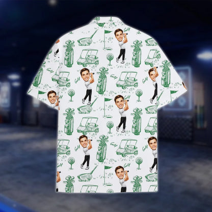 Personalized Photo Mens Hawaiian Shirt Green White, Custom Face Golf Shirt GOF0013