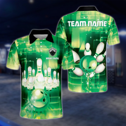 Custom Team Blue Bowling Polo Shirts Men, Custom Bowling Shirts BZ0075 BOW0426