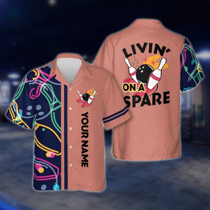 Livin' On A Spare Custom Yellow Bowling Hawaiian Shirt Men And Women, Custom Funny Bowling Shirts BE0019 BOW0358
