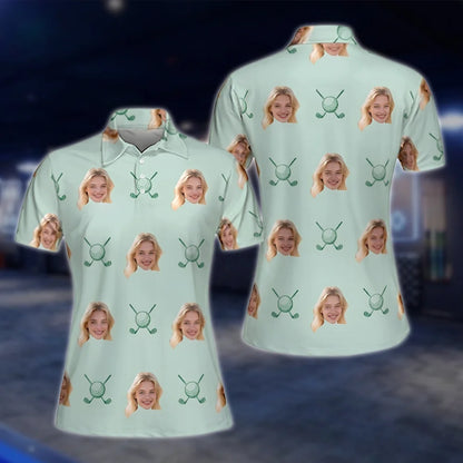 Custom Face Matching Couple Golf Polo Shirts, Custom Photo Matching Golf Shirts GOF0171