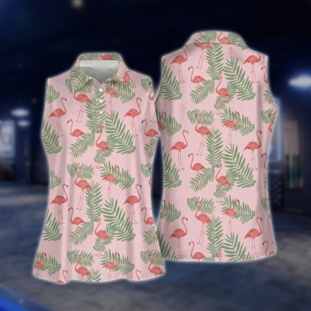 Matching Tropical Flamingo Couple Golf Polo Shirt, Flamingo Matching Golf Shirt For His And Her GOF0089