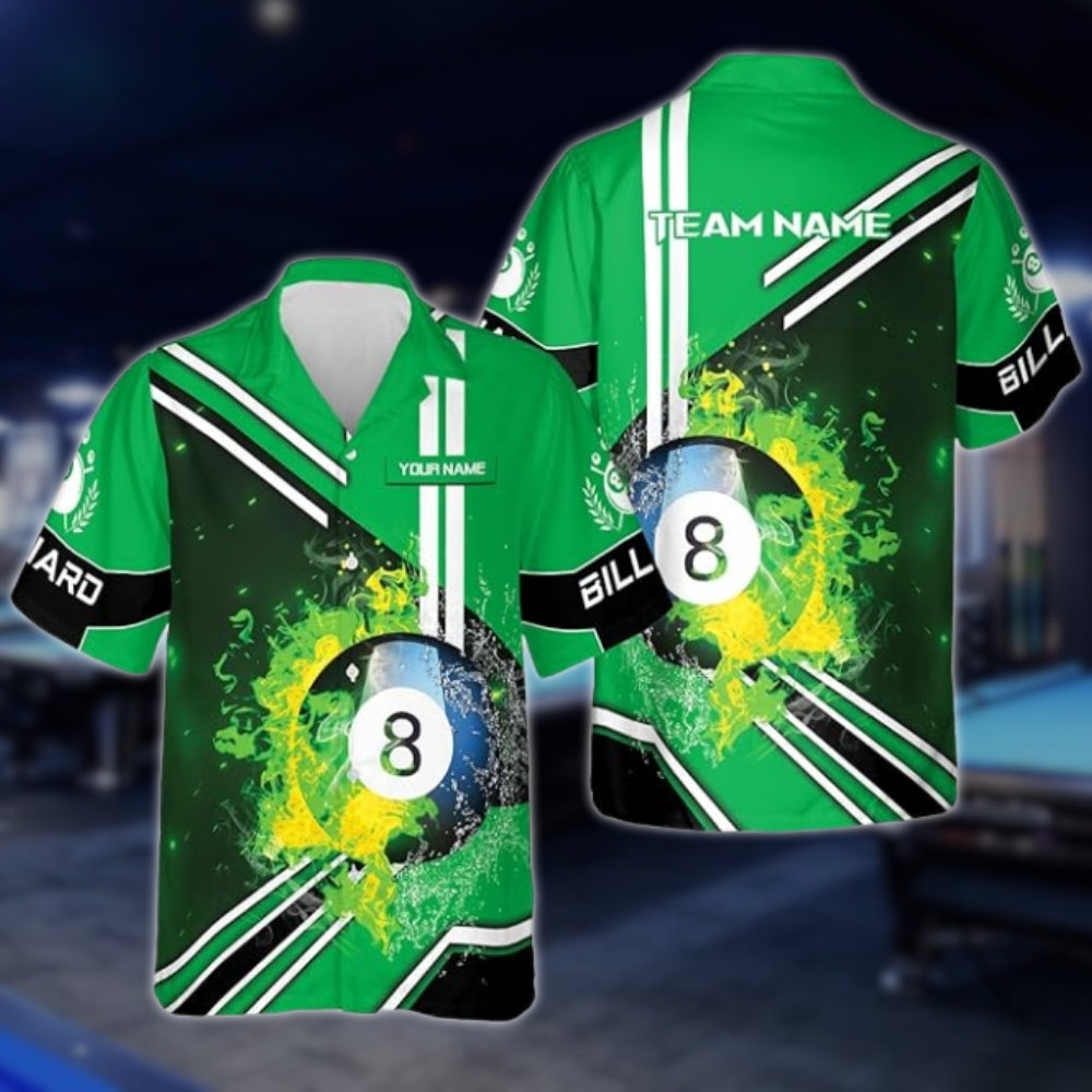 Custom Purple Flaming 8 Ball Hawaiian Shirt Mens, Custom 8 Ball Pool Team Shirts BLD0150