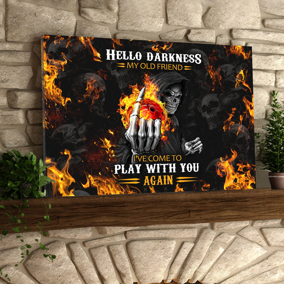 Bowling Skull Hello Darkness My Old Friend Graphic Printed Canvas Bowl Game Living Room Decor Gift For Bowlers ORN0120