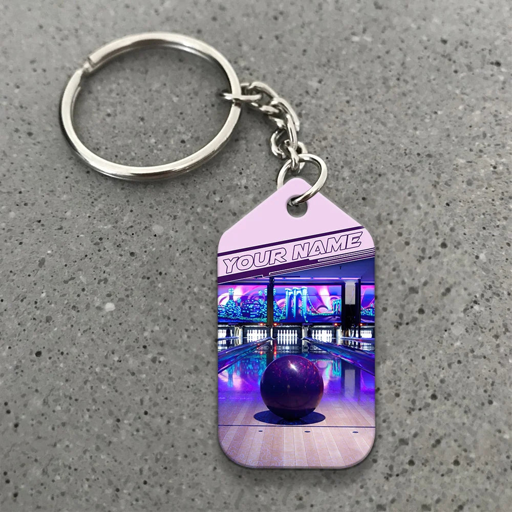 Purple Bowling Ball Personalized Name 3D Keychain ORN0163