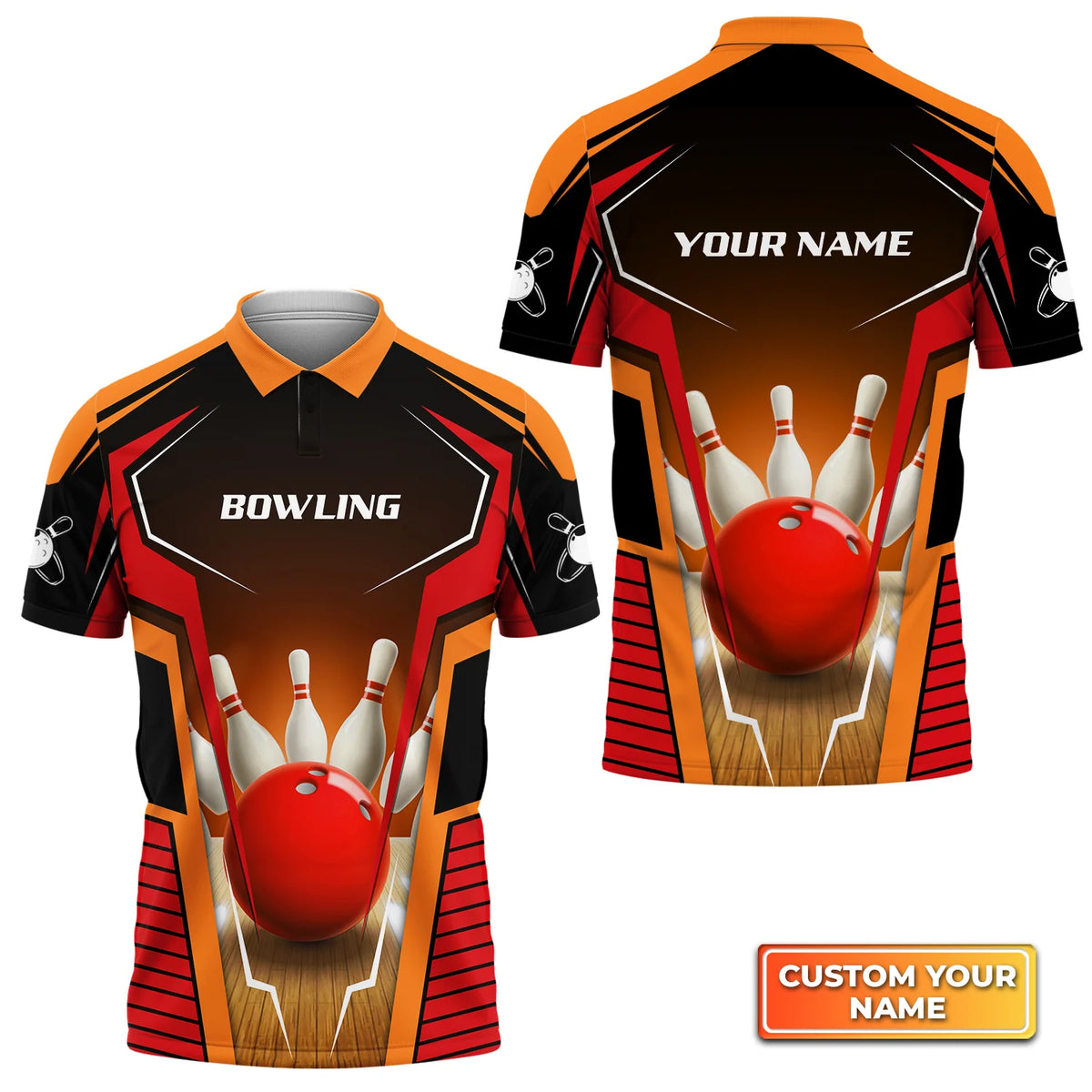Mens Bowl Pin And Red Bowling Ball Personalized Name 3D Polo Shirt QB95 ORN0277