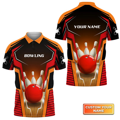 Mens Bowl Pin And Red Bowling Ball Personalized Name 3D Polo Shirt QB95 ORN0277