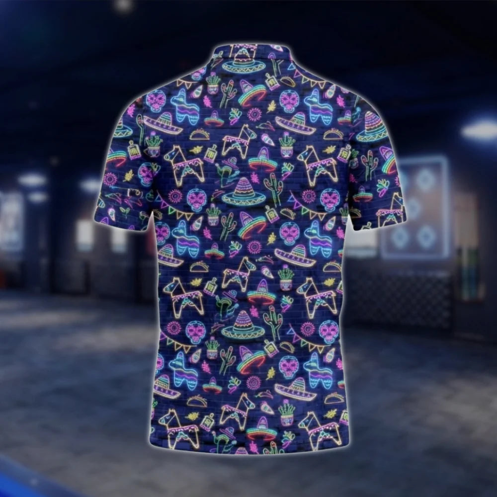 Mexican Fiesta Neon Pattern Golf Polo Shirt For Men, Cinco De Mayo Golf Shirts GOF0062