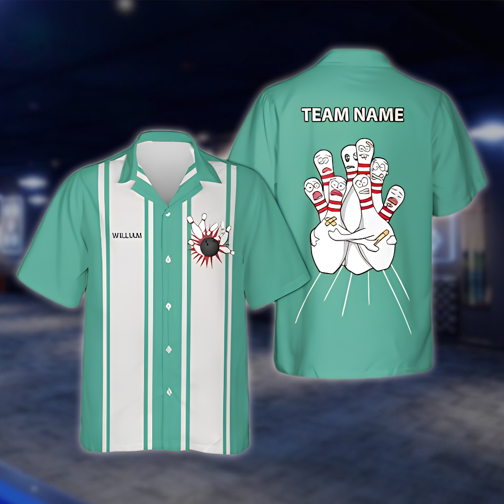Personalized Scary Pins Bowling Mens Hawaiian Shirt, Custom Team Bowling Shirts BZ0860 BOW0088