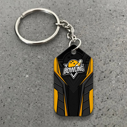 Bowling Pin And Bowl Ball Yellow Personalized Name 3D Keychain Gift For Bowler ORN0207