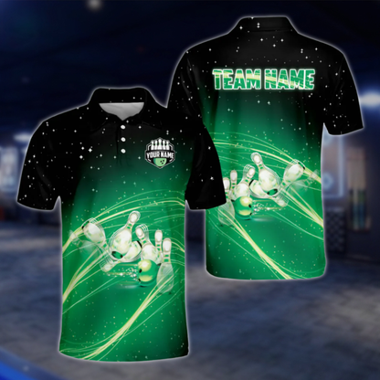 Custom Team Blue Lightning Bowling Polo Shirt For Men, Custom Bowling Team Shirts BZ0035 BOW0292
