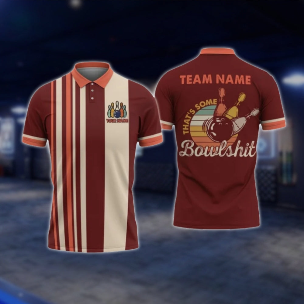 That's Some Bowlsh!t Custom Retro Bowling Mens Polo Shirt, Custom Funny Bowling Team Shirts BO0423 BOW0404
