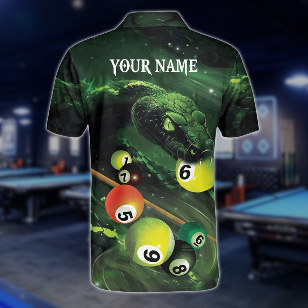 Custom Green Snake Billiard Men Polo Shirts, Custom Snake Pool Billiard Team Shirts BLD0266