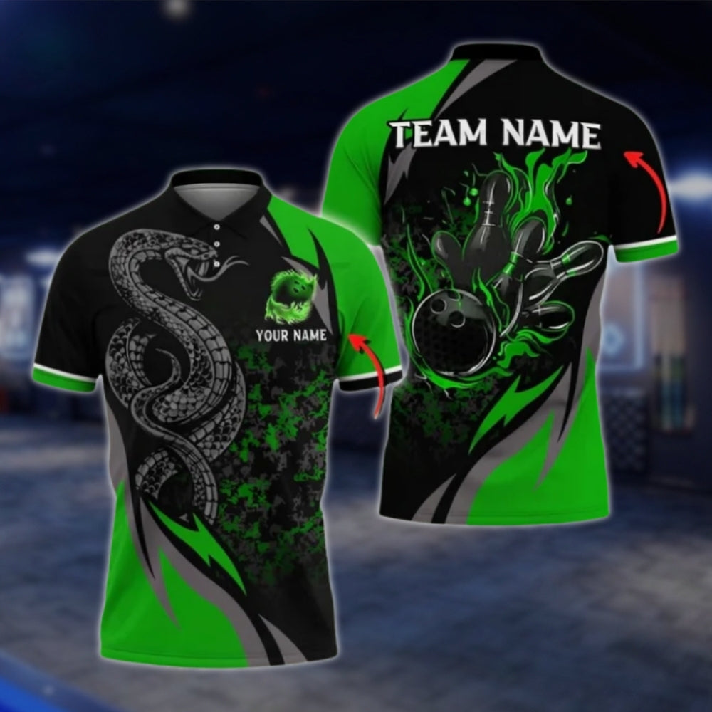 Snake Custom Purple Black Bowling Mens Polo Shirt, Custom Snake Bowling Team Shirts BO0411 BOW0396