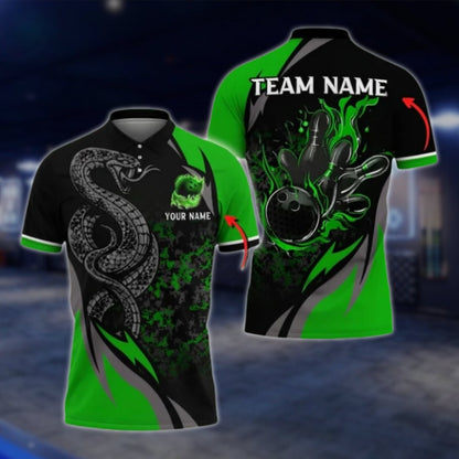 Snake Custom Purple Black Bowling Mens Polo Shirt, Custom Snake Bowling Team Shirts BO0411 BOW0396